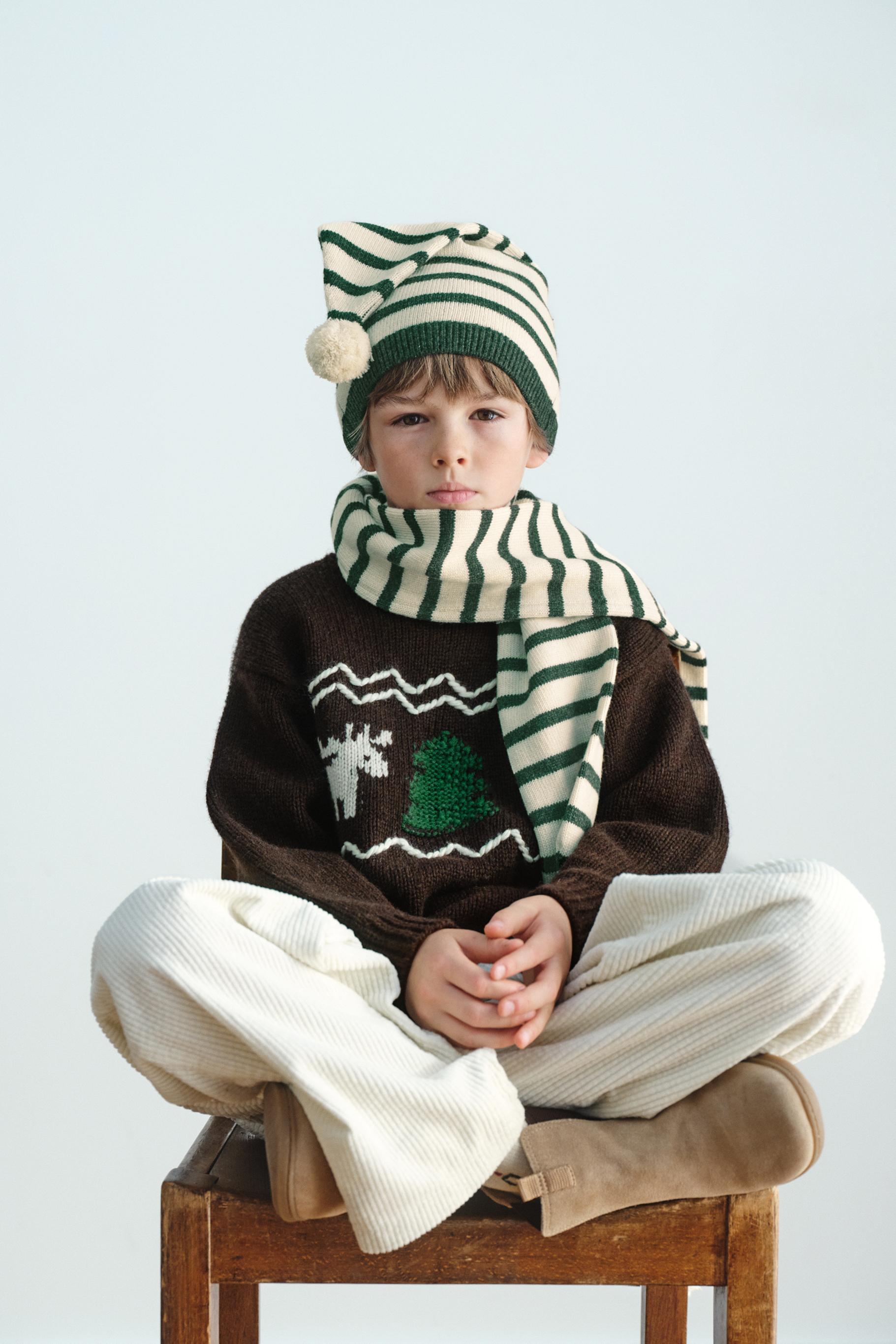AGES 7-12/ WOOL BLEND KNIT JUMPER WITH EMBROIDERED REINDEER